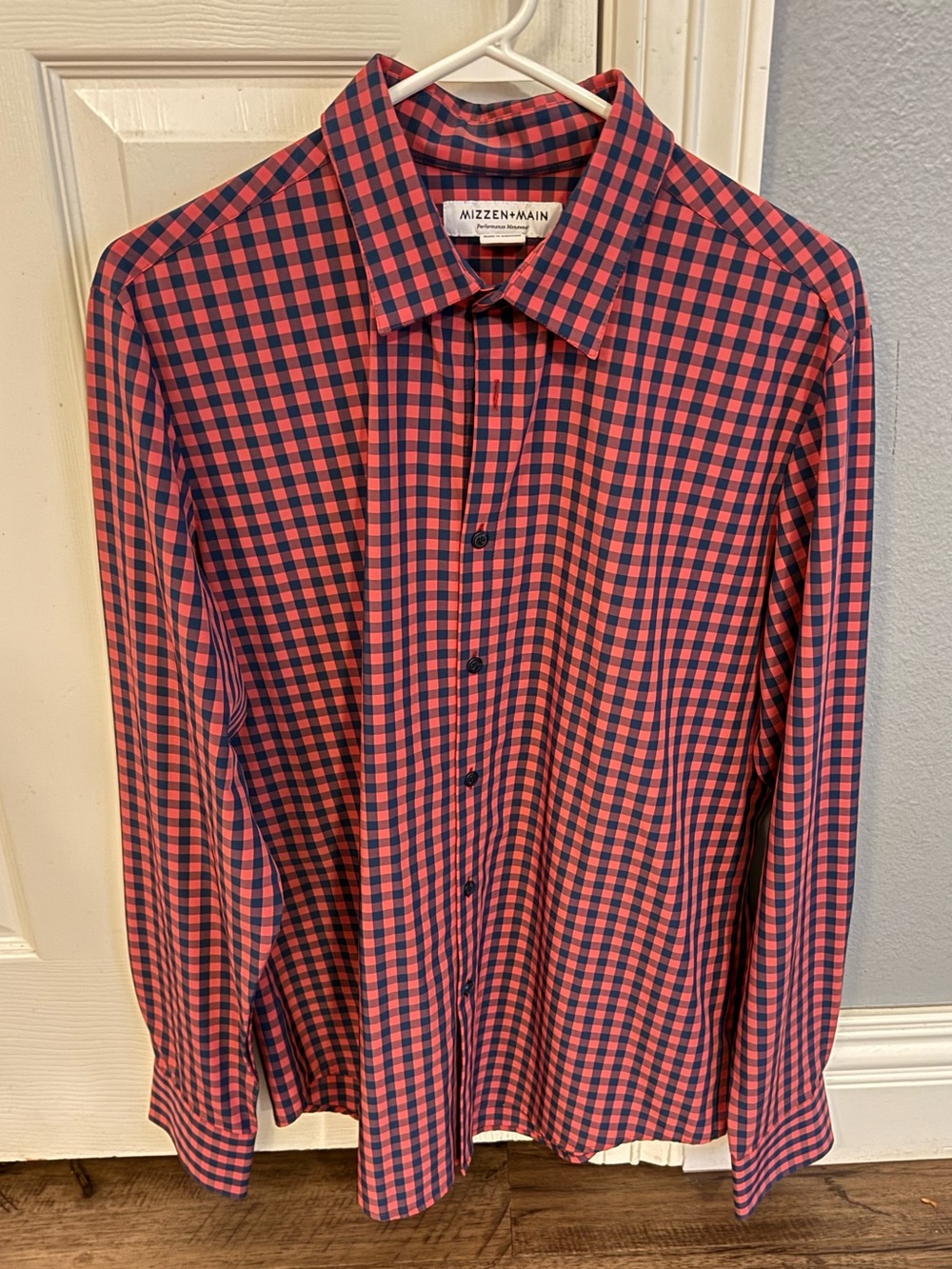 Mizzen+Main Red and Navy Gingham Dress Shirt